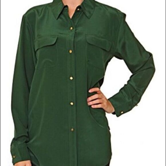 Juicy green! Juicy Couture dark green button down shirt with gold buttons - Picture 1 of 9